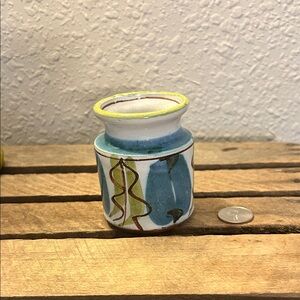 Small Artistic Ceramic Vase with Leaf Motif Nature Inspired Shelf Piece